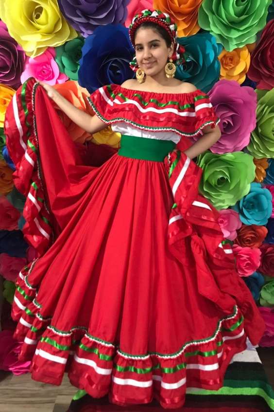 Traditional Mexican Dress - Red Green Traditional Mexican Dress