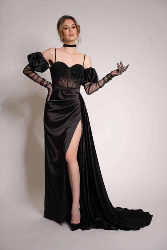 black corset dress - Black cocktail dress - Corset ball gown - formal dress - gothic wedding dress - Black prom dress with train