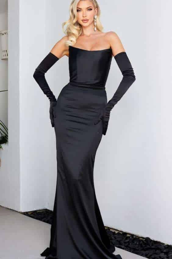 black corset dress - Madison Strapless Corset Gown- Black