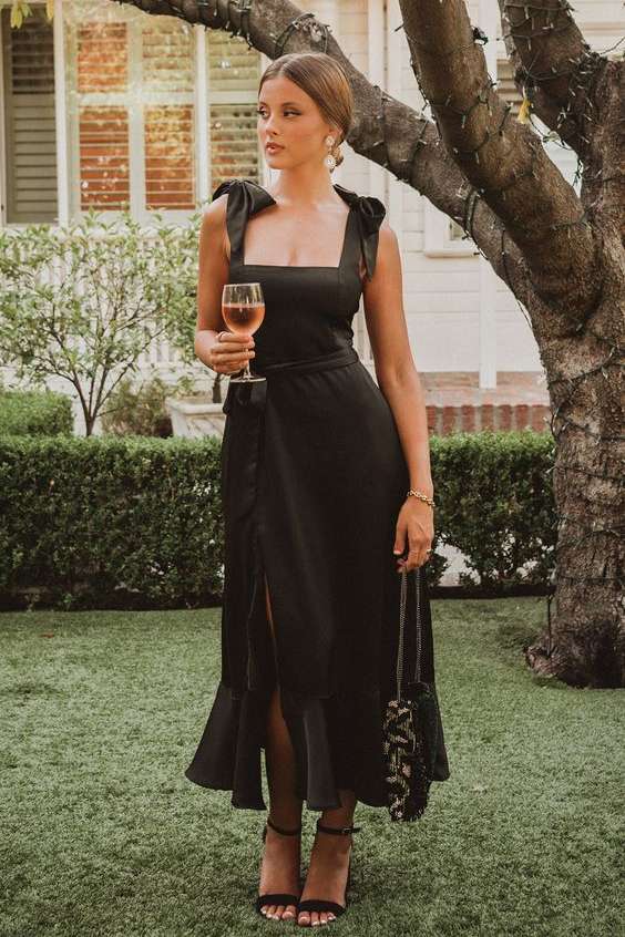 Claire Midi Dress - Black Luxe Satin