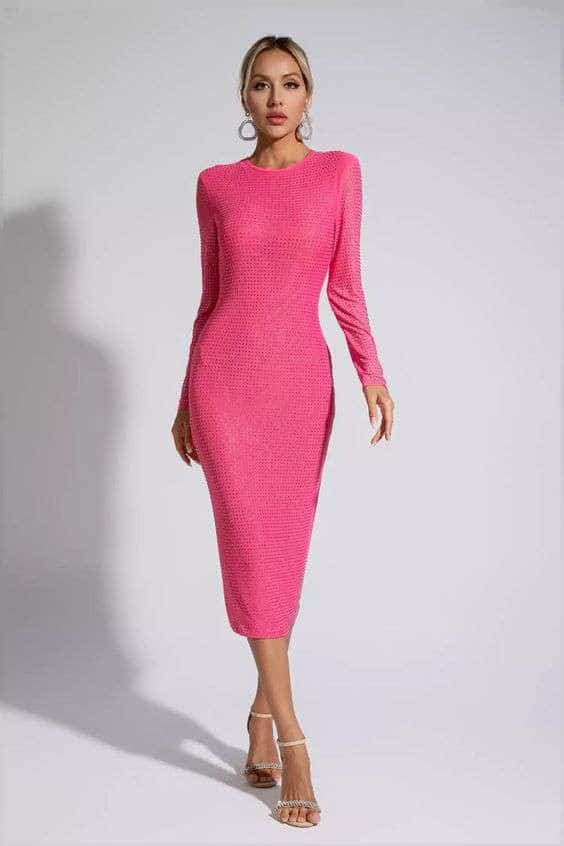 Elle Pink Crystal Midi Dress