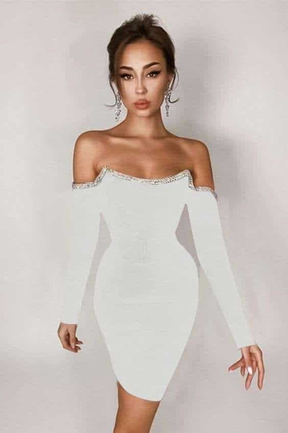 Diamonds Are Forever Long Sleeve Off Shoulder Corset Dress