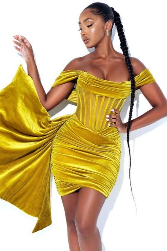 Gold Draping Off Shoulder Corset Dress