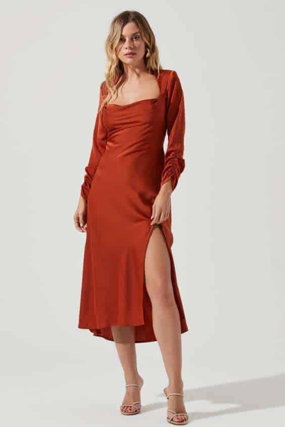 Gracie Long Sleeve Cutout Satin Midi Dress