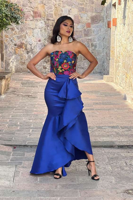 Mexican Dress Wedding - traditional Strapless Blue mexican wedding dress