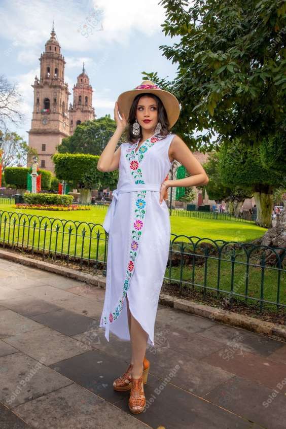 Mexican Dress Wedding - traditional embroidered mexican wedding dress White
