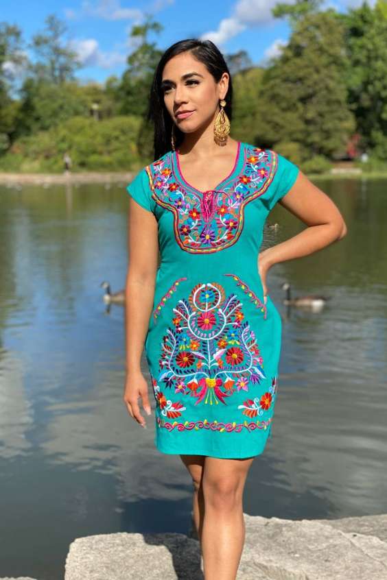 Mexican Embroidered Dress - modern mexican Embroidered dress