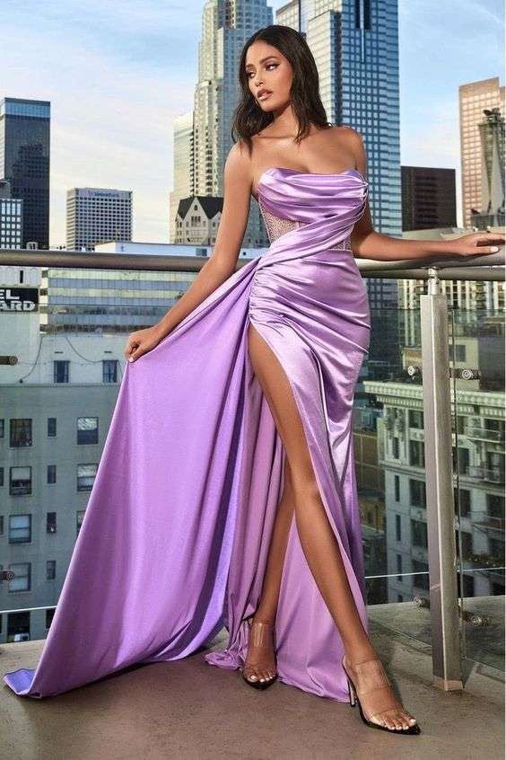 Fitted Satin ASYMMETRICAL gown - Off shoulder prom & Bridesmaid Dress - Playful High Leg Slit