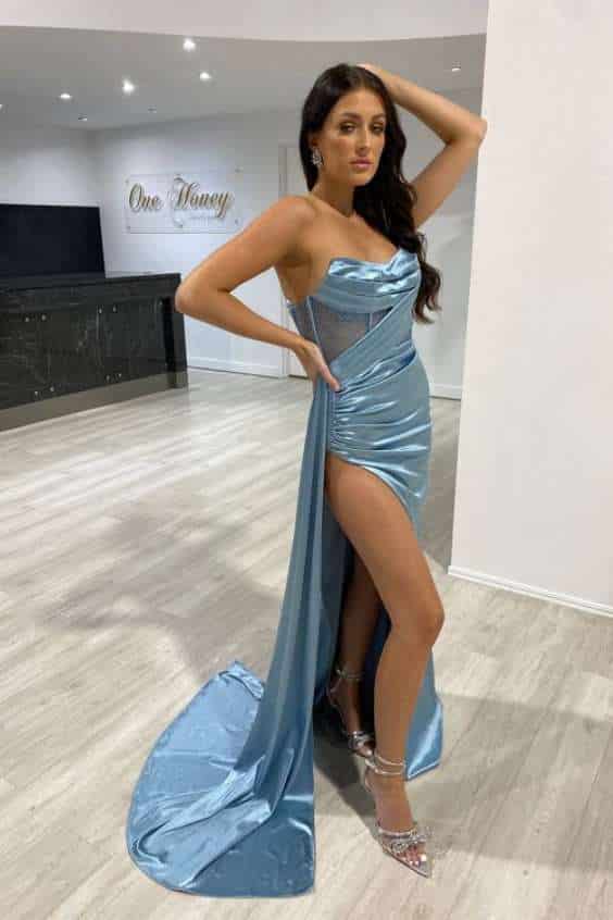 Honey Couture GIGI Corset Sparkle Bustier Strapless Mermaid Formal Gown Dress