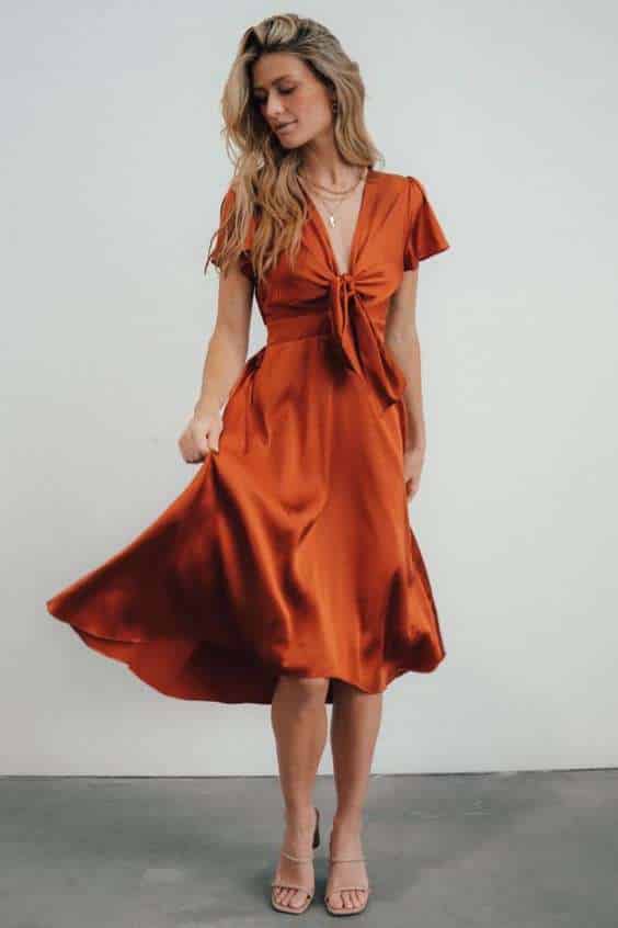 Poppy Satin Midi Dress | Rust