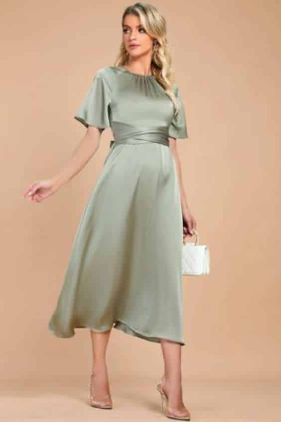 Scoop Elegant A-line Satin Midi Dresses