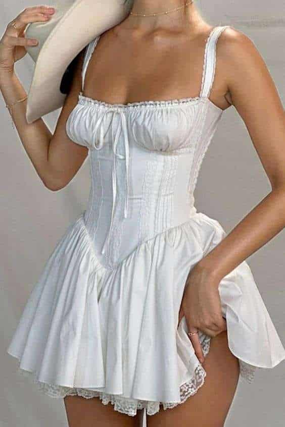 white corset dress - Lace Stitching Strappy Ruched Cami Dress