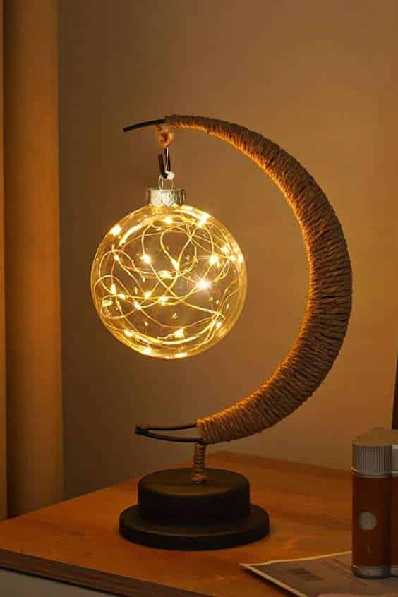 Plastic Table Lamp, Moon Design Handmade Twine Lamp Creative Gift For Birthday
