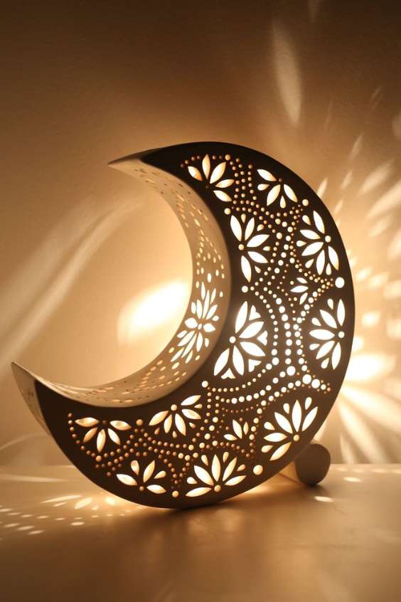 Ceramic Moon Lamp. Delicate Mandala design