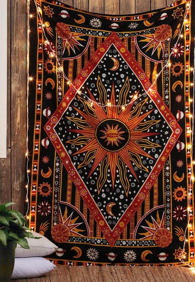 Tarot Tapestry Sun Tapestry Wall Hanging Mysterious Medieval Europe Divination Tapestries for Room