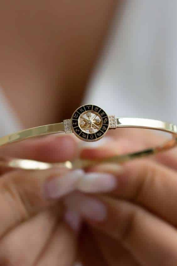 14K Gold Hinged Bracelet with Zodiac Charms - Astrology Inspired Jewelry -  Horoscope Bracelet For Women