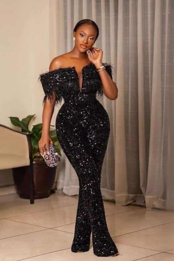 Black sequins - Jumpsuit - African Party - Nigerian Party - Prom dress - Award night - Owanbe - Birthday Dresses