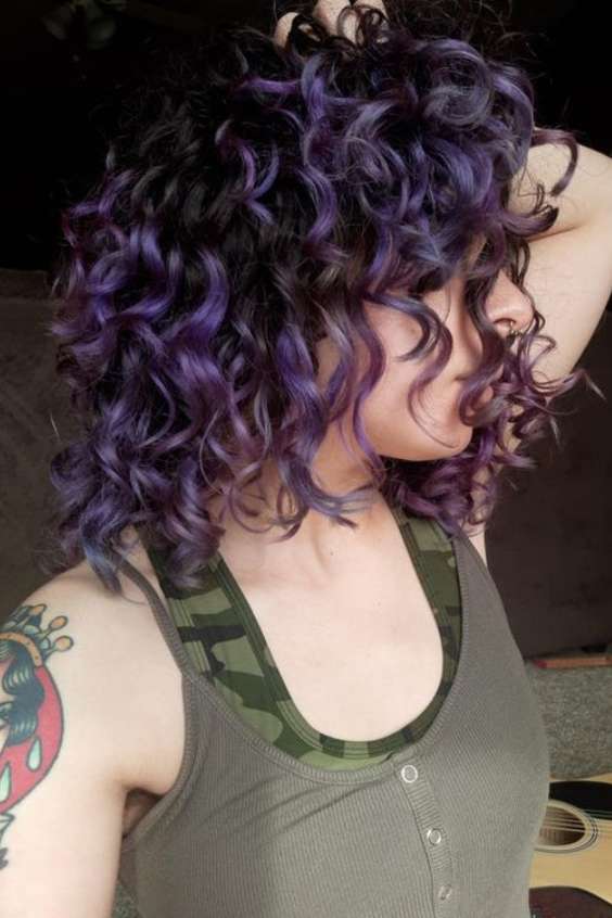 Black and Purple Hair Curly - midnight purple dark purple curly hair