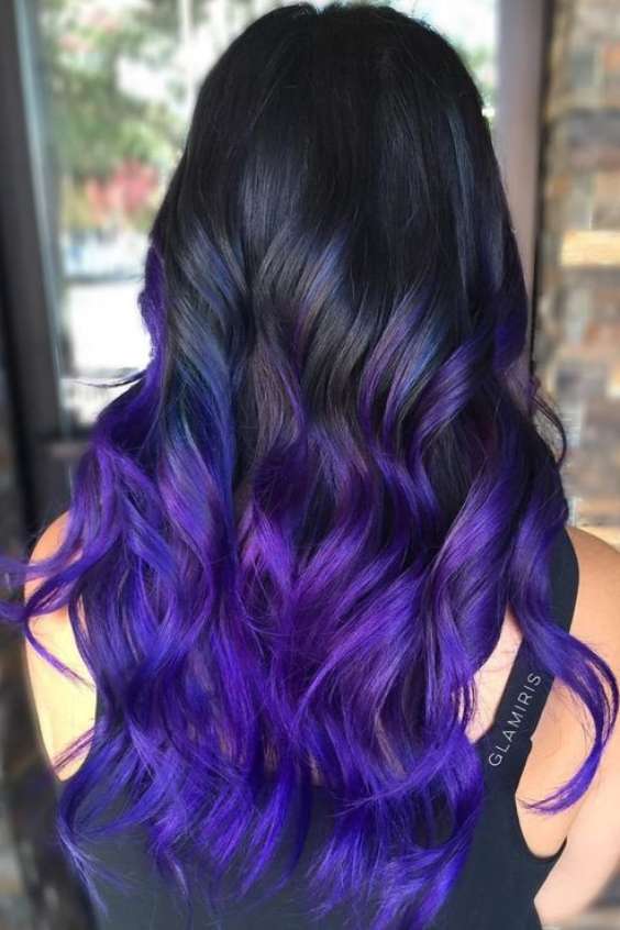 Black and Purple Hair long - ombre black.and purple hair