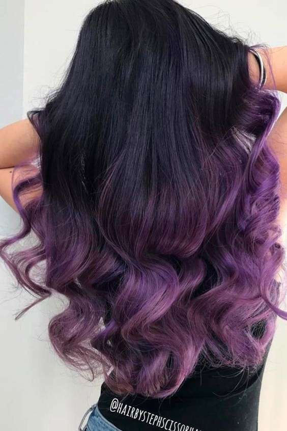 Black and Purple Hair long - ombre black.and purple hair