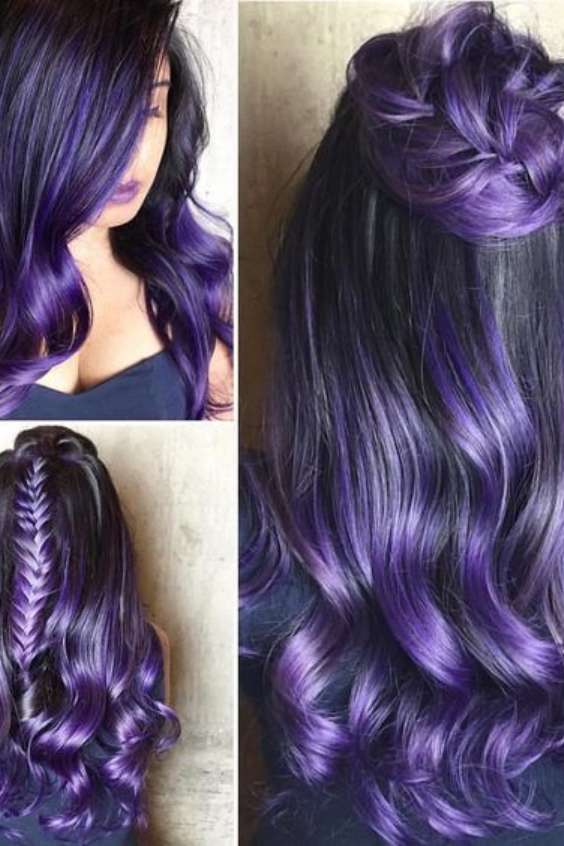 Black and Purple Hair long - black dark purple hair