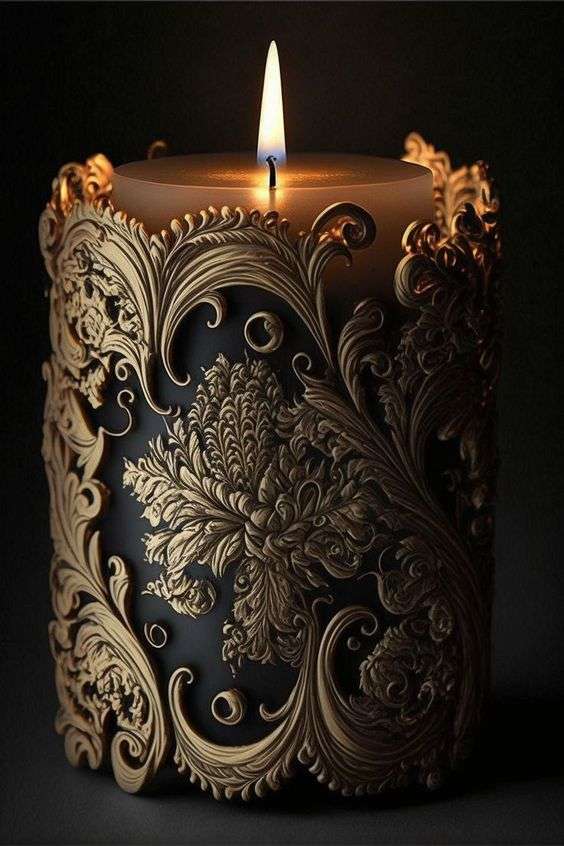 Gold Ornate Leaf Pillar Candle Holder Decor Inspiration Aesthetic