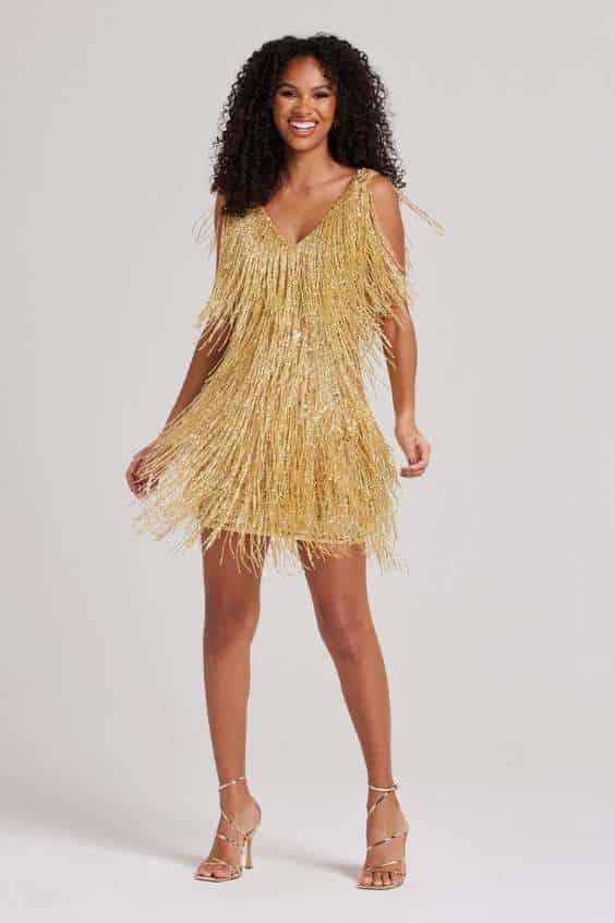 Gold FRINGE DRESS - dance gold fringe dress