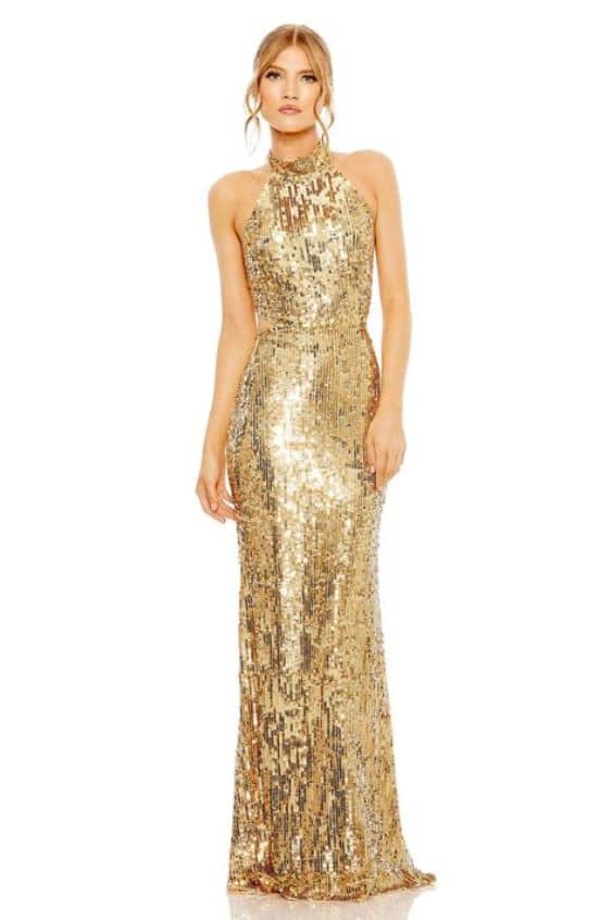 Open Back High Neck Sequin Gown