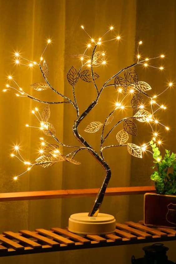 Contemporary Tree USB Nightstand Lamp Metallic Living Room LED Table Light Rechargeable