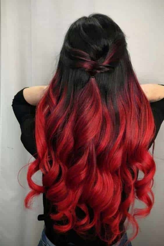 Long Black and Red Hair - black hair with bright red highlights