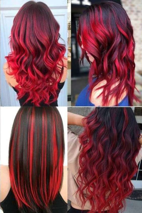 Long Black and Red Hair - black hair with bright red highlights