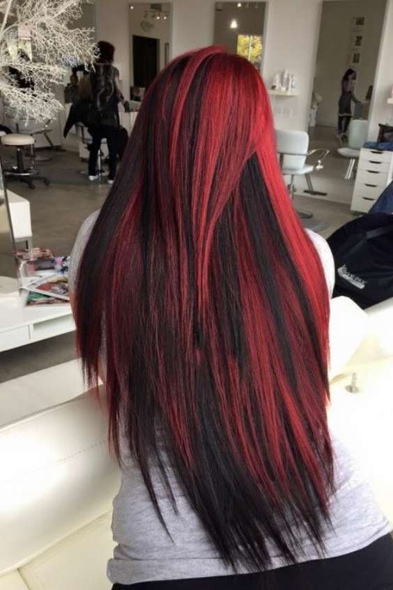 Long Black and Red Hair - underlayer red and black hair