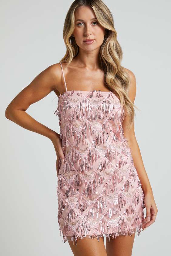 Pink FRINGE DRESS - asos pink fringe dress