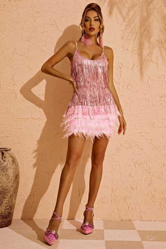 Pink FRINGE DRESS - pink sequin fringe dress