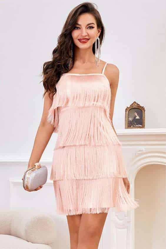 Pink FRINGE DRESS - flapper pink fringe dress