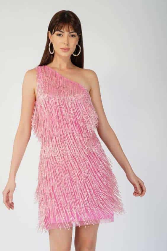 Pink FRINGE DRESS - asos pink fringe dress