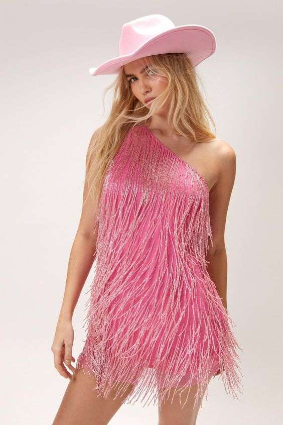 Pink FRINGE DRESS - pink sequin fringe dress