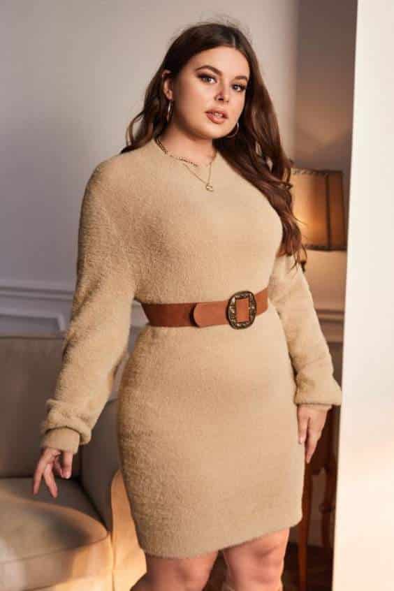 Plus Solid Fuzzy Jumper Dress Without Belt