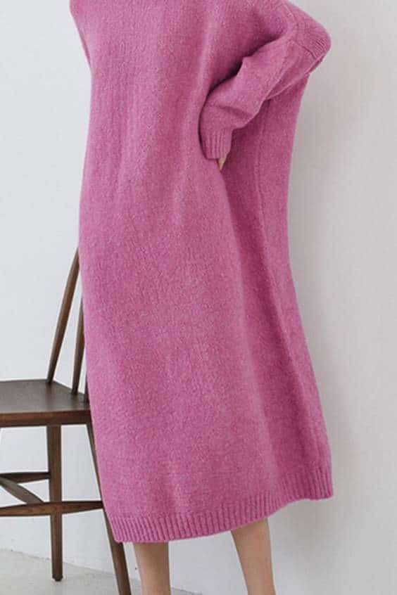 Cozy o neck Sweater fall weather plus size rose daily knit long dresses