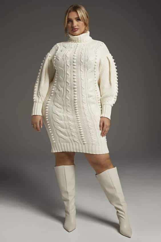 Plus Size FTF Black Label - Taylor Sweater Dress in Ivory