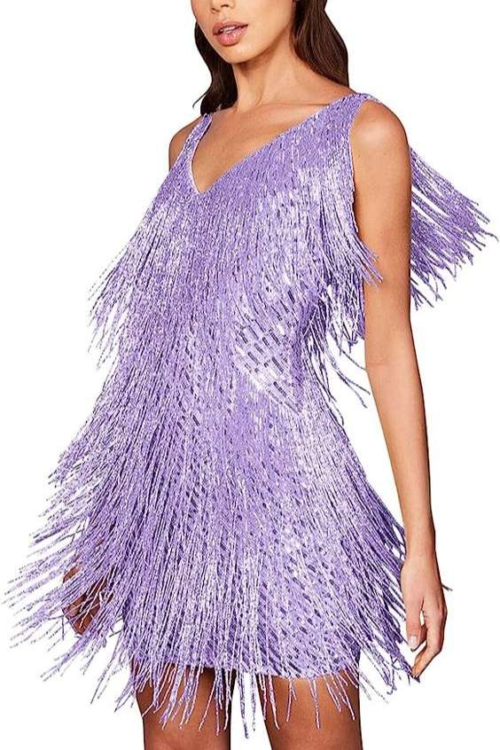 purple FRINGE DRESS - short purple sparkly dress