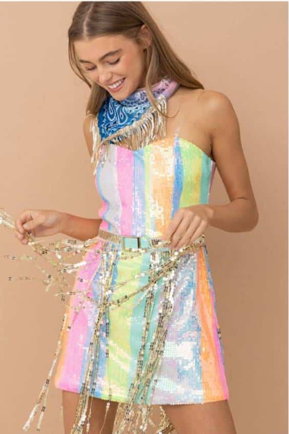 Rainbow Sequin Mini Dress with Bandana Set