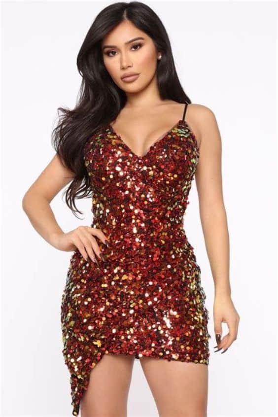 Ariana Sequin Mini Party Dress Red