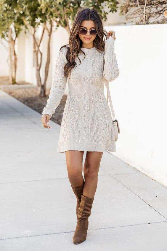 Snuggly Sensation Cream Cable Knit Bodycon Sweater Dress
