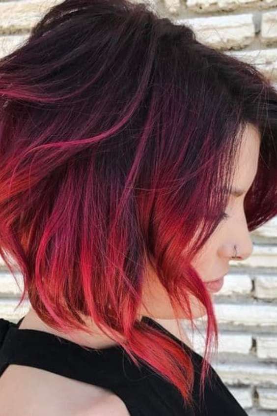 Short Black and Red Hair - bright red ombre short hair