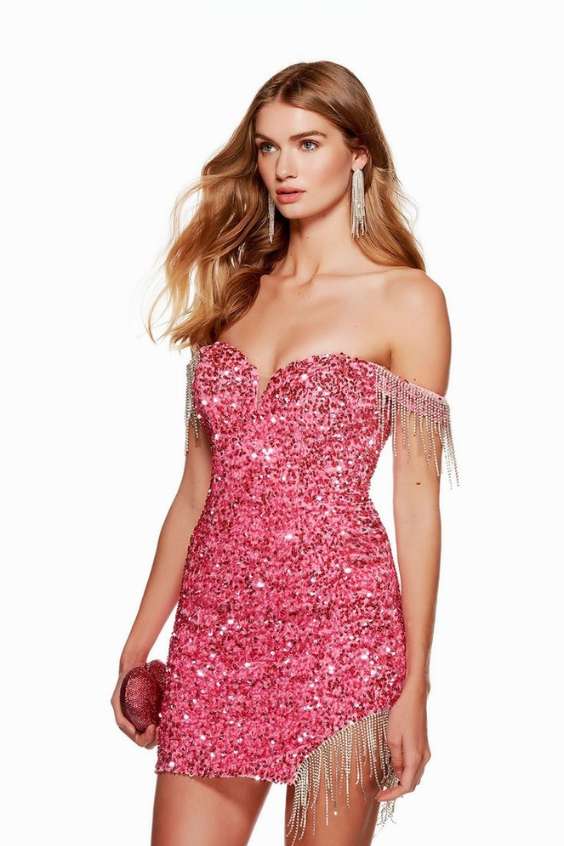 Sparkle FRINGE DRESS - Pink metallic fringe dress