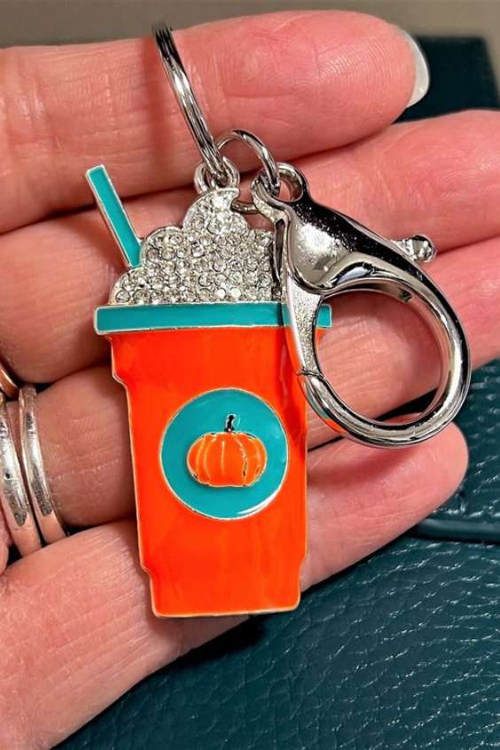 Pumpkin Spice Latte Keychain - coffee cup key chain - stocking stuffer ideas - gifts for her - birthday gifts for her - coffee lover gifts