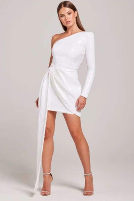 Nadine Merabi Celina White Sequin Dress