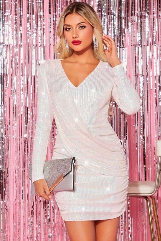 Draped Ruched Sequin Bodycon Dress
