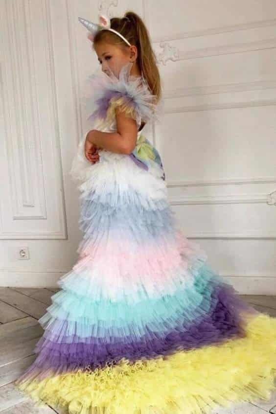 Rainbow unicorn girl dress pastel rainbow dress 7 colors skirt party dress girls unicorn outfit toddler dress birthday party dress for girl